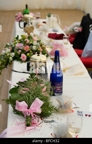 Haut table décorée à un mariage Banque D'Images