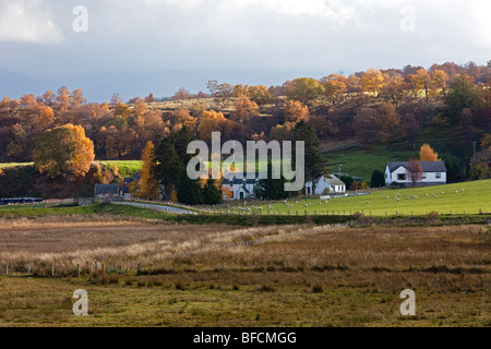 Vue rurale depuis l'A9 dans la région de Inverness en Écosse près de Kingussie, la distillerie Dalwhinnie et caserne Ruthven Banque D'Images