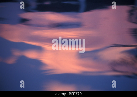 Résumé La réflexion des nuages dans l'eau du soir Banque D'Images