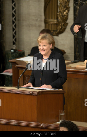 Cancellor allemande Angela Merkel s'exprime devant le Congrès des Etats-Unis à Washington DC. Banque D'Images