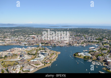 Photographie aérienne du port de Victoria, Victoria, île de Vancouver, Colombie-Britannique, Canada. Banque D'Images