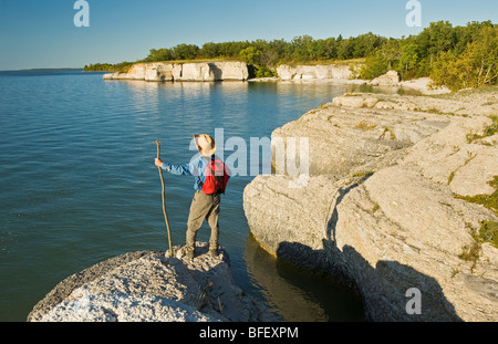 Falaises de calcaire, des rochers, le long du lac Manitoba, Manitoba, Canada Banque D'Images