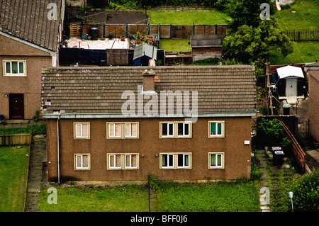 Photo aérienne de la propriété abandonnée de Gowanhill avant sa démolition. Banque D'Images