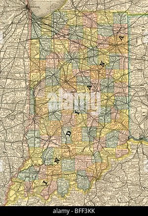 Ancienne carte d'origine de l'Indiana à partir de 1884 manuel de géographie Banque D'Images