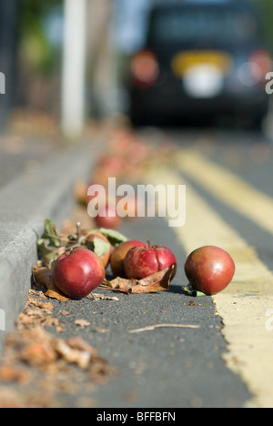 Pommes sur la route Banque D'Images