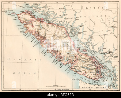 Carte de l'île de Vancouver, Colombie-Britannique, Canada, 1870. Lithographie couleur Banque D'Images
