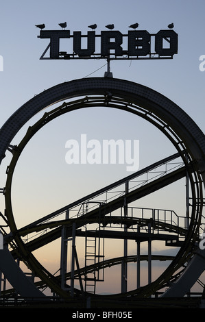 Mouettes à Turbo, montagnes russes au port de Brighton, Brighton East Sussex, Angleterre Banque D'Images