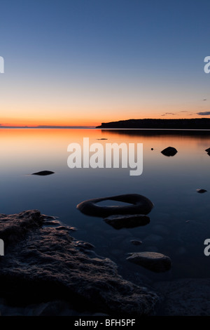 Twilight à tête de lion dans la baie Georgienne, sur la péninsule de Bruce (Ontario) Banque D'Images