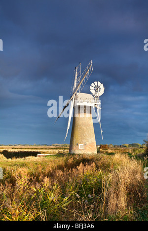 St Benet's Bazin contre un ciel d'orage en plus de la rivière Thurne sur les Norfolk Broads National Park Banque D'Images