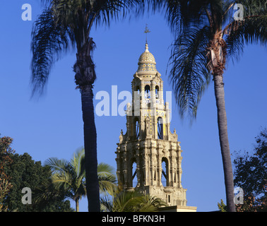 Californie - California Tour et palmiers dans San Diego Balboa Park. Banque D'Images