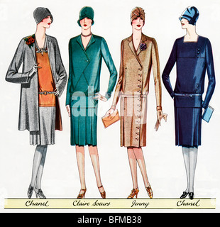 Paris Modes, 1928, le magazine américain de l'illustration Paris spring fashions de Chanel et d'autres Banque D'Images