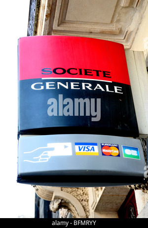 Enseigne à l'extérieur de la direction générale de la banque Société Générale à Bordeaux, France Banque D'Images