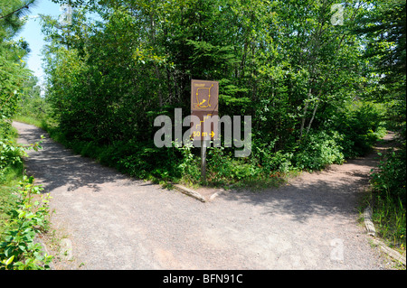 La fourche de la piste à Ouimet Canyon Parc provincial du lac Supérieur en Ontario Canada Banque D'Images