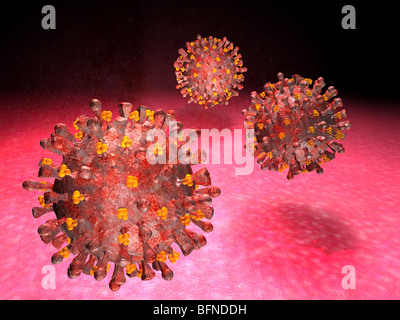 Modèle en trois dimensions par ordinateur du virus aviaire H5N1. Banque D'Images