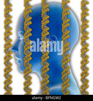 Illustration de brins d'ADN en surimpression sur le visage d'une femme Banque D'Images