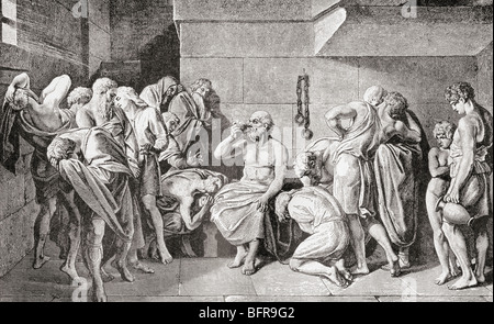 La mort de Socrate en buvant du poison. Banque D'Images