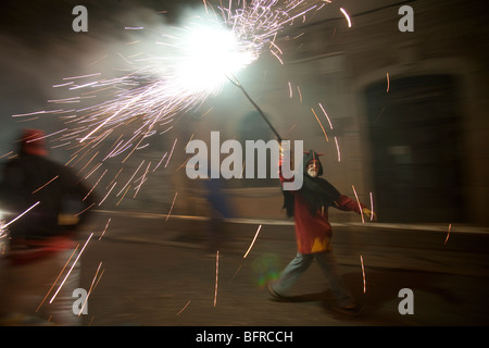 Célébration de Corre Foc à Barcelone, Catalogne, Espagne Banque D'Images