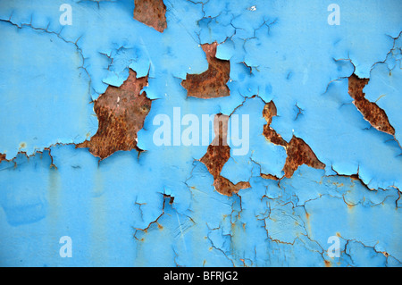 La texture de la peinture écaillée bleue vieux grungy-off surface de métal rouillé Banque D'Images