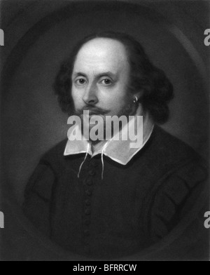 Gravure Portrait c1849 du légendaire poète et dramaturge anglais William Shakespeare (1564 - 1616). Banque D'Images