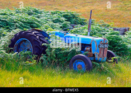 Vieux tracteur dans un champ sur l'île d'Islay, Ecosse Banque D'Images