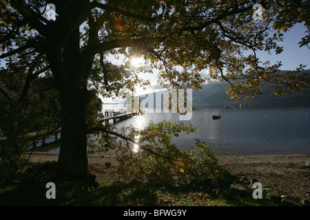 Salon du Loch Lomond, Ecosse. La silhouette d'automne vue d'un ponton de Monifieth, avec le Loch Lomond en arrière-plan. Banque D'Images