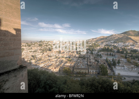 Vue de l'Albaicin, vieille ville, et de Grenade, Espagne Banque D'Images