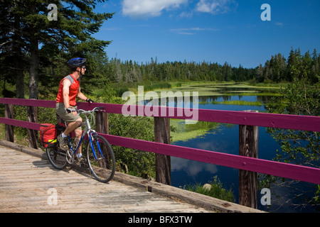 Cycliste sur le sentier de la Confédération, qui relie l'est à l'ouest la longueur de l'Île du Prince Édouard Banque D'Images