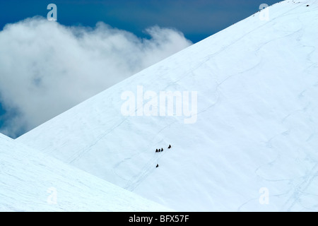 Les snowboarders, volcan Mauna Kea, point le plus élevé à Hawaii, 13796', la grande île d'Hawaï Banque D'Images