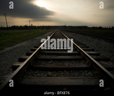 Rail way lignes à l'intérieur de Birkenau (Auschwitz II - Birkenau) Camp de la mort nazi à Oswiecim, Pologne. Banque D'Images