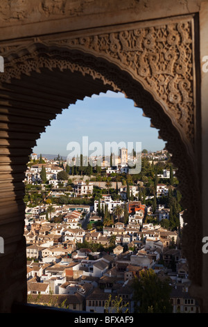 Vue depuis le Partal palace de l'Albaicin, vieille ville, Grenade, Espagne Banque D'Images