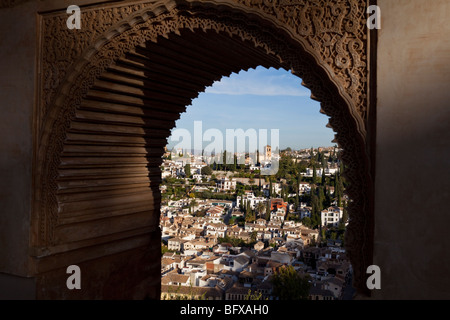 Vue depuis le Partal palace de l'Albaicin, vieille ville, Grenade, Espagne Banque D'Images