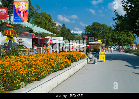 Promenade en plage de sable doré, mer Noire, Bulgarie Banque D'Images