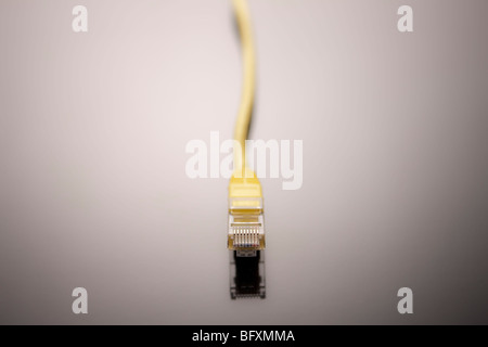 Un seul câble Ethernet jaune, Close up Banque D'Images