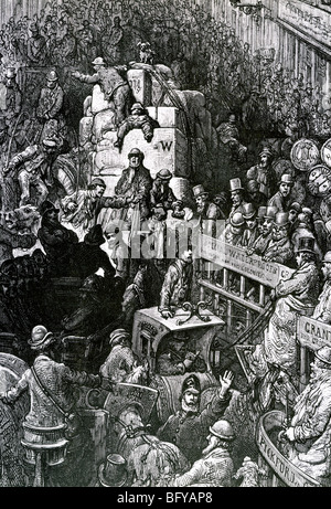 Le trafic dans le Londres victorien dans une gravure de Boucher Banque D'Images