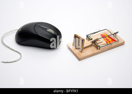 Souris d'ordinateur et mousetrap avec puce Banque D'Images