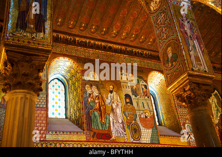 Mosaïques byzantines ot La Chapelle Palatine dans le palais, Palerme Sicile normande Banque D'Images