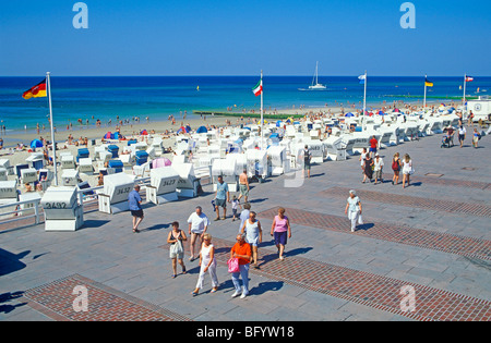 La plage de Westerland et la promenade, l'île de Sylt, en mer du Nord, au nord de la Frise, Schleswig-Holstein, Allemagne Banque D'Images