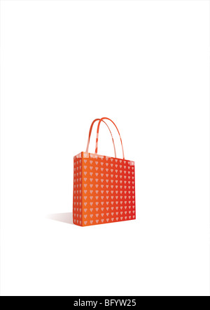 Travail d'un sac shopping rouge avec motif petit coeur. Banque D'Images