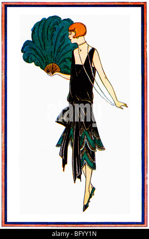 Brandt, 1925 fashion illustration d'un Art Déco de la redingote de satin noir designer smart Banque D'Images