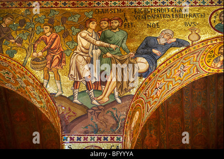 Scène de la bible, des mosaïques byzantines de la chapelle Palatine dans le palais, Palerme Sicile normande Banque D'Images