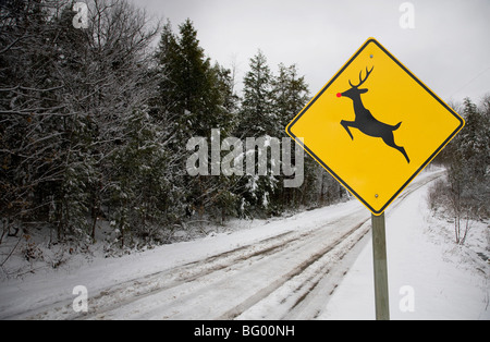 Rudolph the Red Nosed Reindeer road sign Banque D'Images