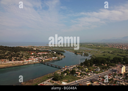 Drin et le lac de Shkoder forteresse Rozafa, Shkodër, Albanie Banque D'Images