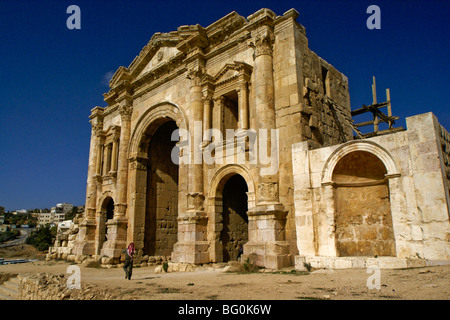 Porte Sud de ruines romaines de Jerash, Jordanie Banque D'Images