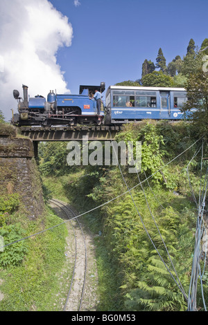 Petit Train (train à vapeur) de la Darjeeling Himalayan Railway, Batasia Loop, Darjeeling, West Bengal, Inde, Asie Banque D'Images