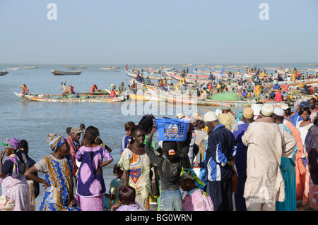 Marché aux poissons de Mbour, Mbour, Sénégal, Afrique de l'Ouest, l'Afrique Banque D'Images