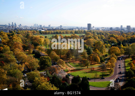 Vue aérienne sur Hyde Park vers West End et la City de Londres, London, UK Banque D'Images