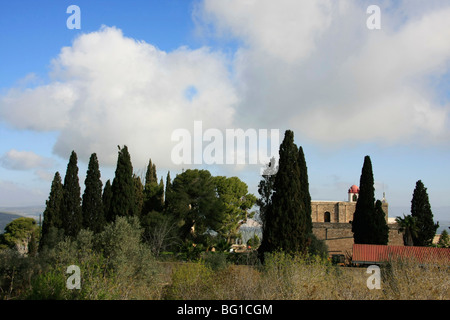 Israël, vallée de Jezréel. Le monastère grec-orthodoxe Saint Elias, nommé d'après le prophète Élie sur le Mont Thabor Banque D'Images