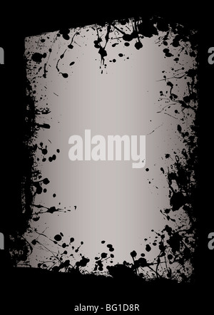 Grunge splat encre frontière avec l'arrière-plan en gris Banque D'Images