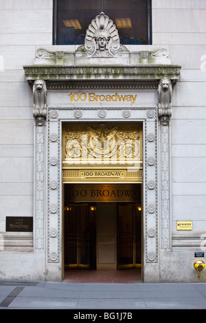 Détails Art déco sur 100 bâtiments de Broadway dans le Financial District de Manhattan Banque D'Images