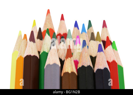 24 crayons de couleur sur fond blanc Banque D'Images